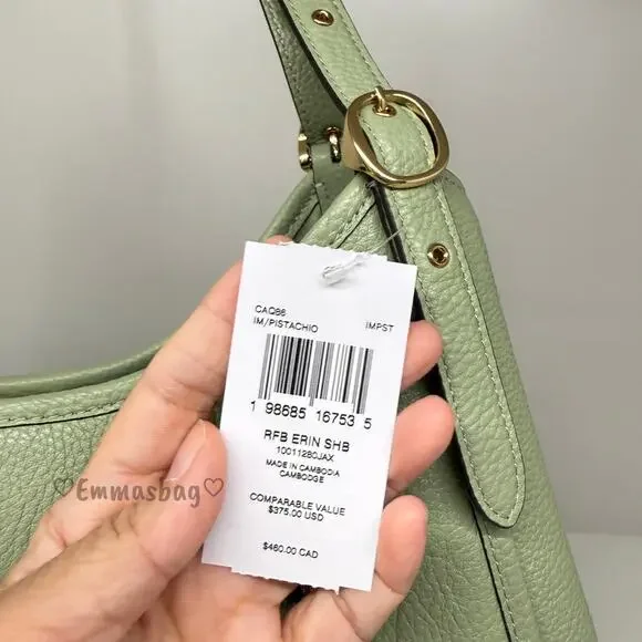 Coach Erin Shoulder Bag Refined pebble Leather CAQ86 Gold/Pistachio - Picture 5 of 9